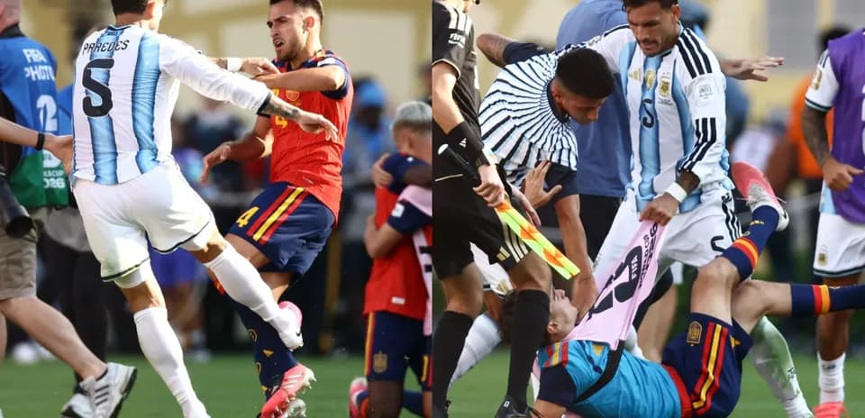 Jugadores de Argentina y España en conflicto durante partido