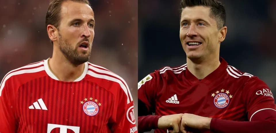 Harry Kane y Robert Lewandowski en uniformes del Bayern Múnich
