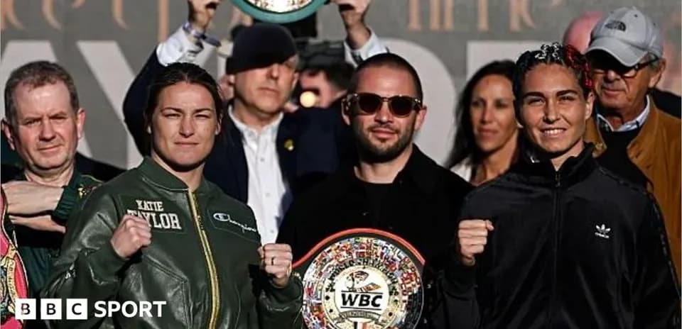 Boxeadoras Katie Taylor y Amanda Serrano en conferencia