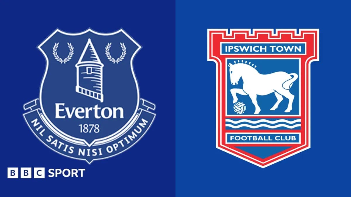 Logos de Everton e Ipswich Town sobre fondo azul