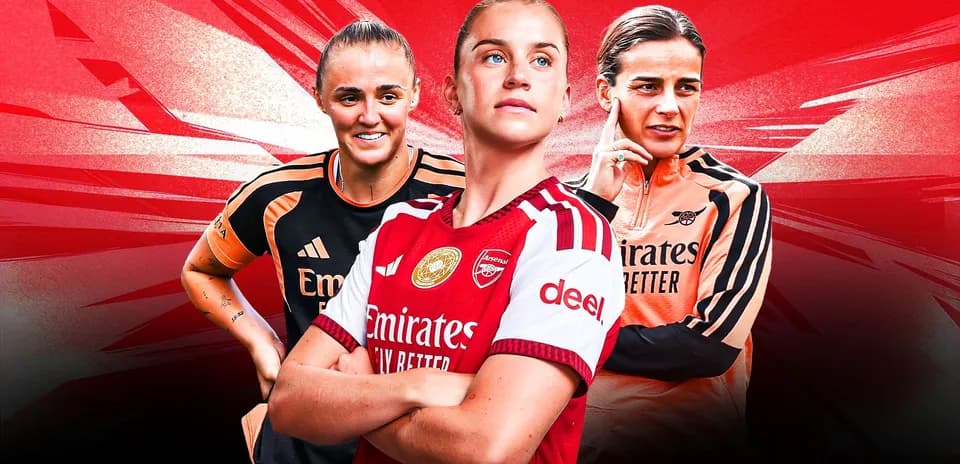 Jugadoras del Arsenal en fondo rojo dinámico