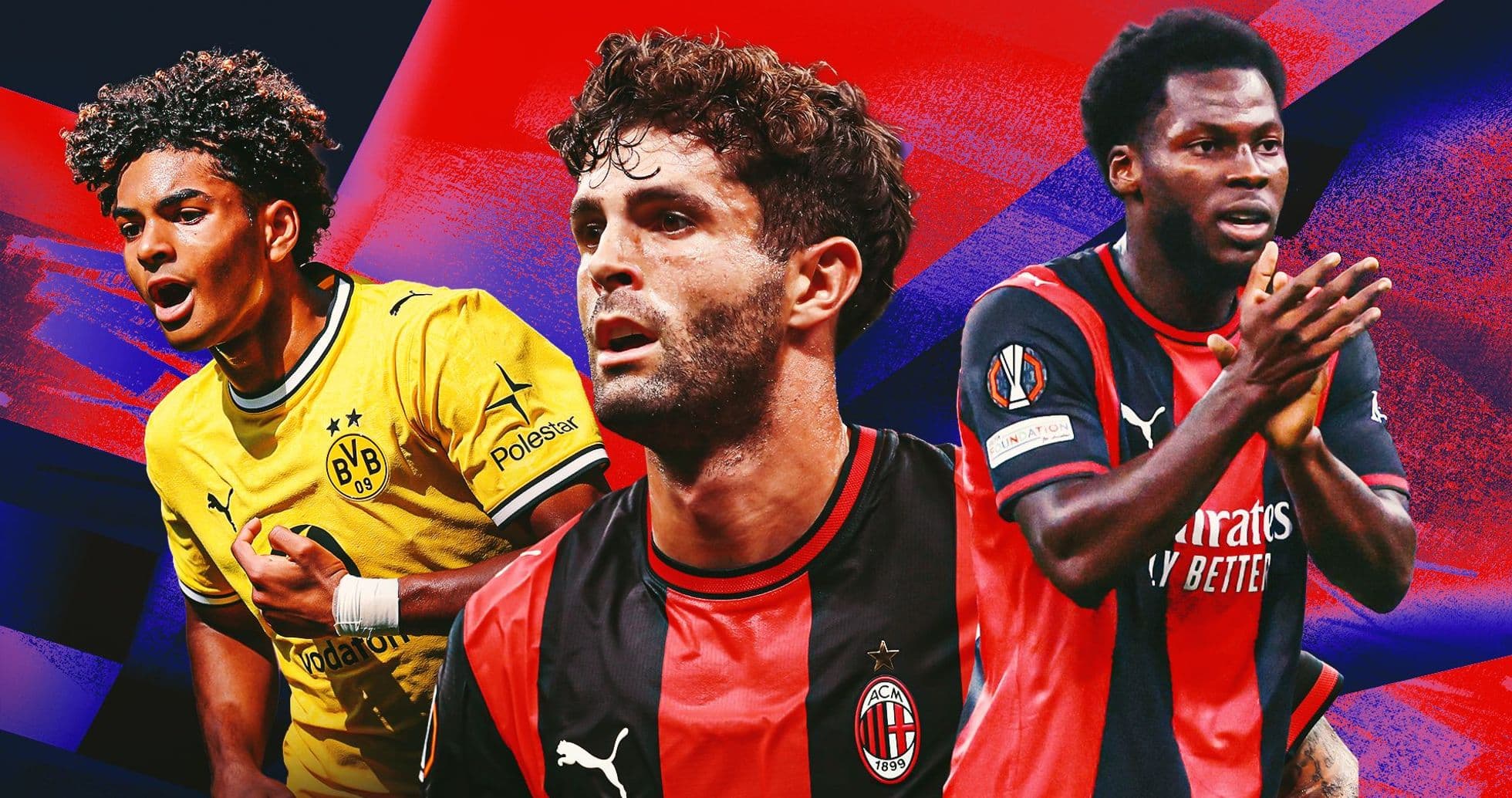 Jugadores de Borussia Dortmund y AC Milan en acción
