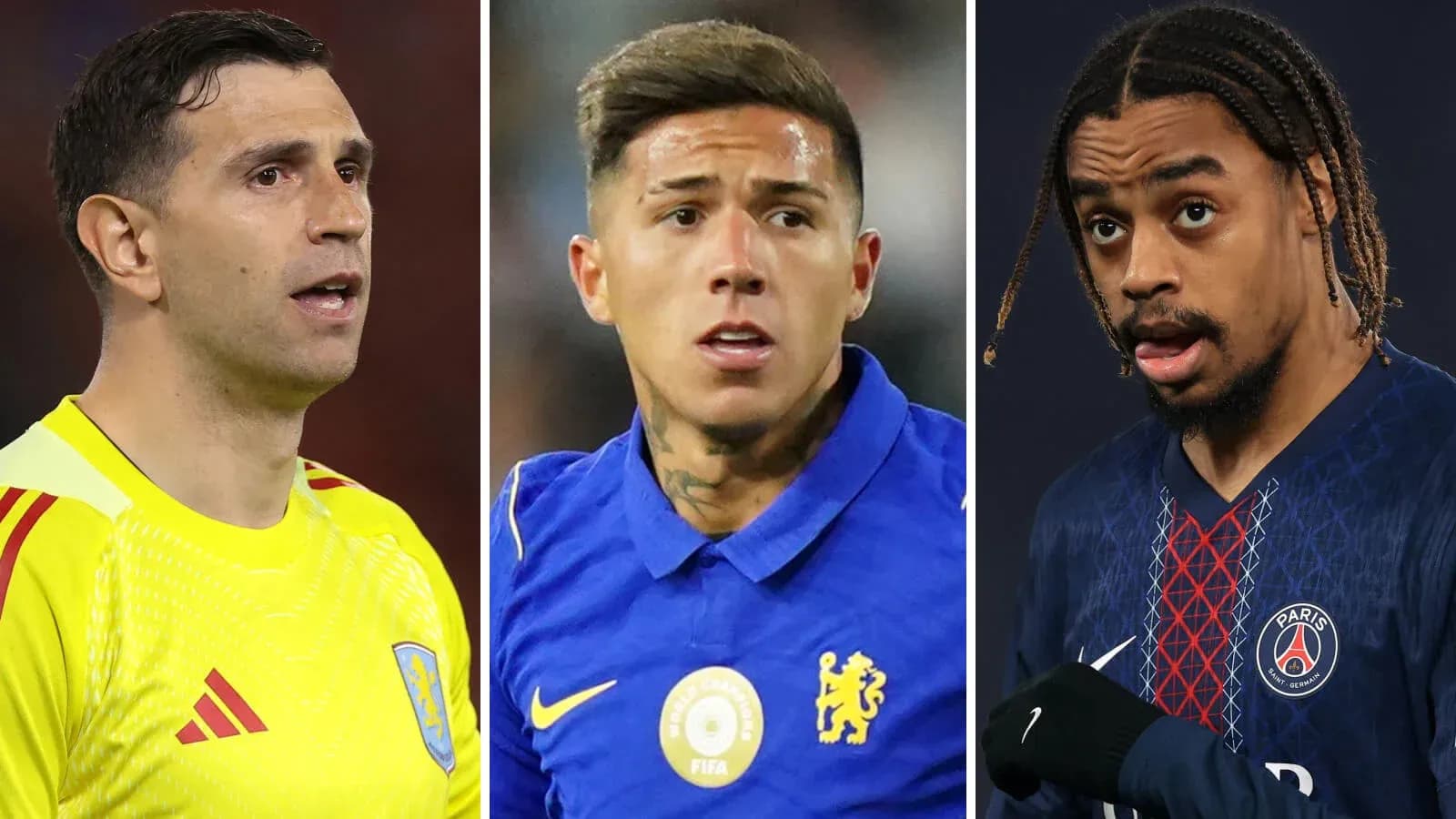 Tres jugadores de fútbol en primer plano