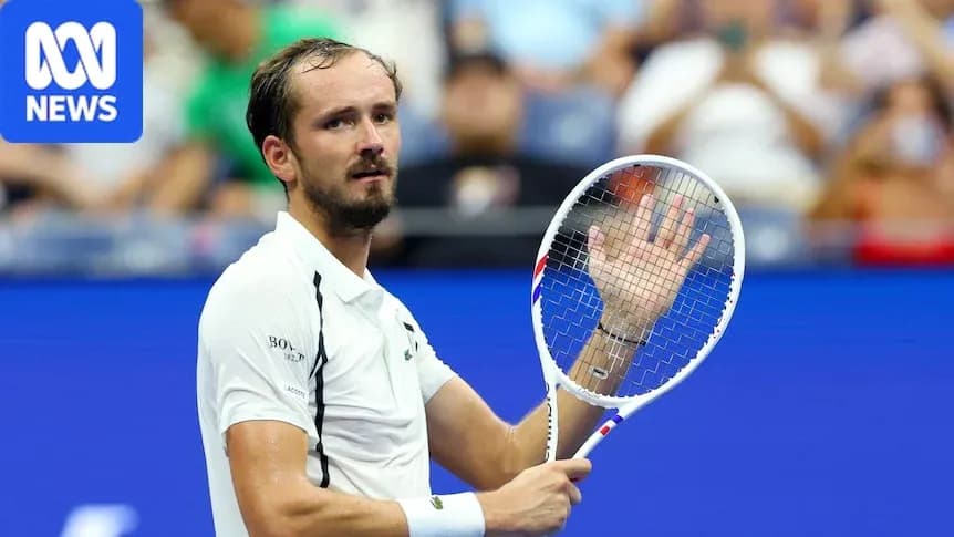 Daniil Medvedev gesturing during a tennis match