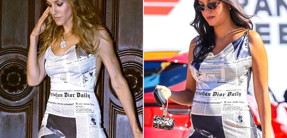 Dos mujeres con vestidos de diseño de periódico