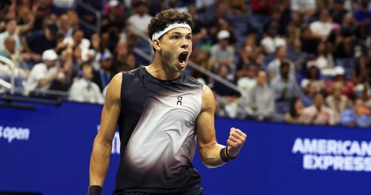 Jugador de tenis celebrando en el US Open