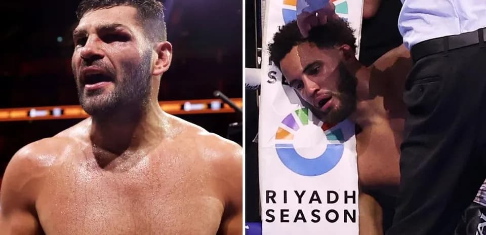 Boxeadores en combate, uno parece herido