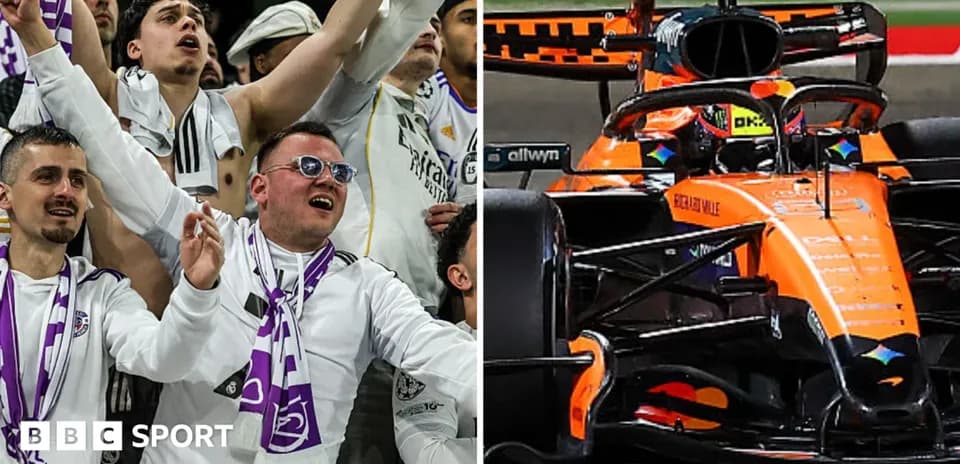 Aficionados animando y coche de Fórmula 1 en acción