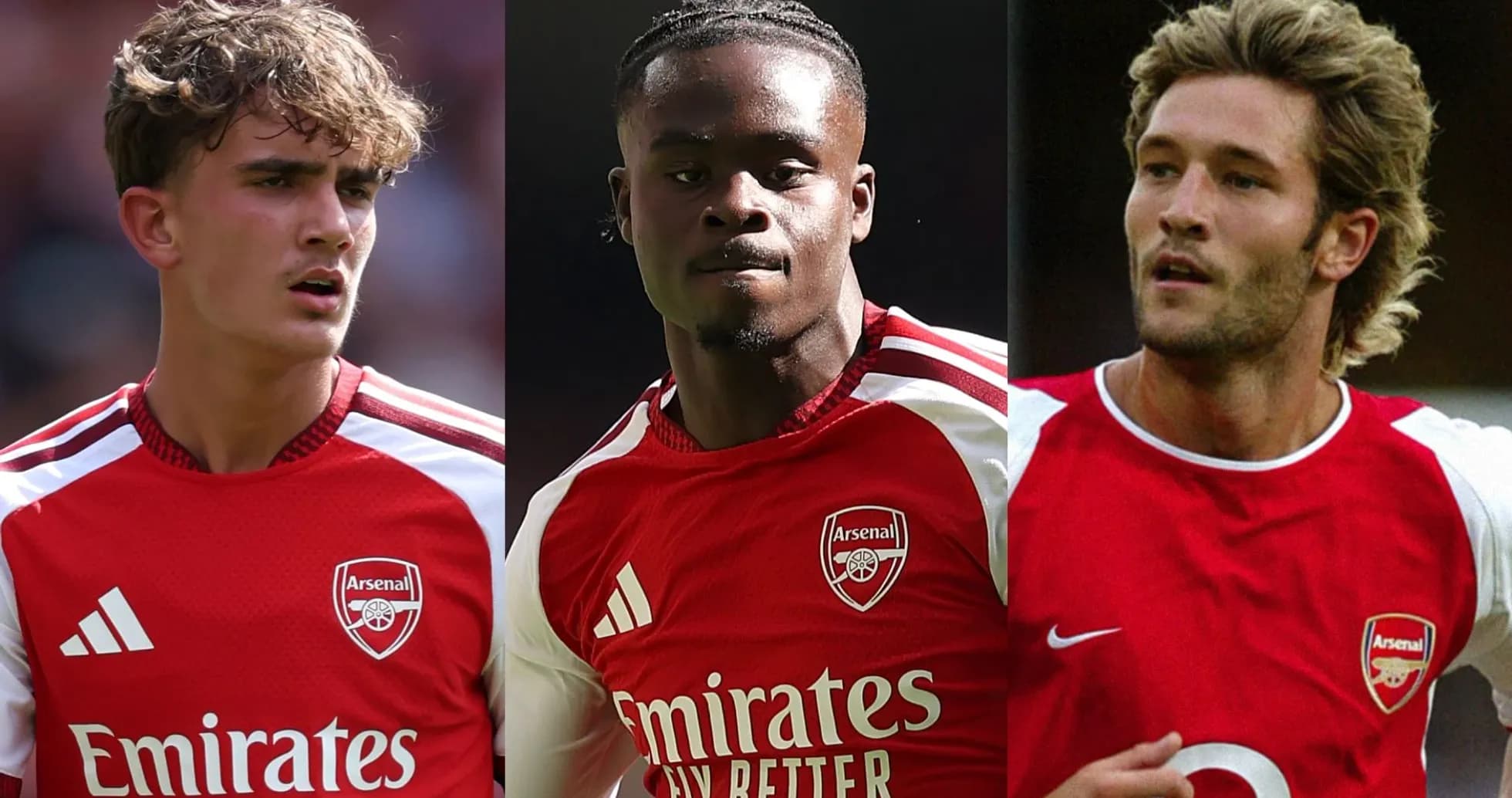 Tres jugadores de Arsenal en camisetas rojas