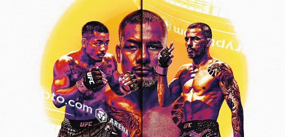 Luchadores de UFC en un fondo colorido