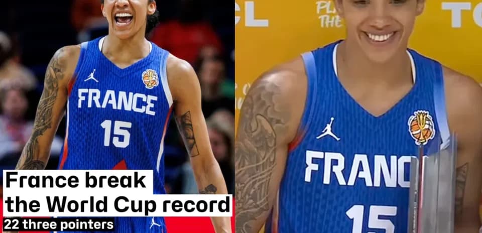 Jugadora de baloncesto de Francia celebrando récord