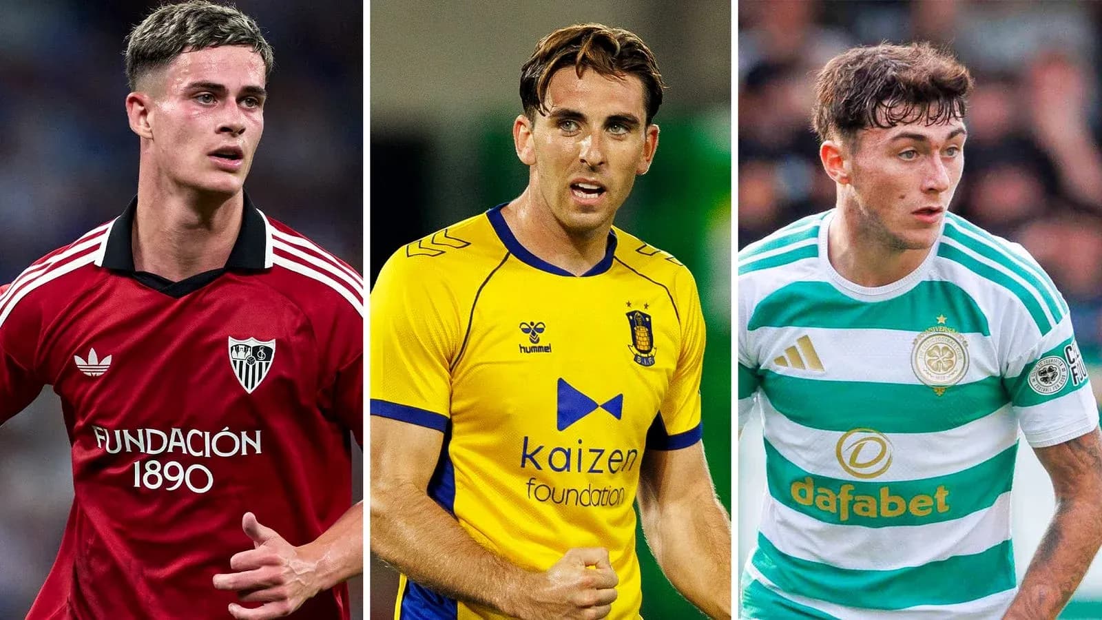 Tres jugadores de fútbol en diferentes camisetas
