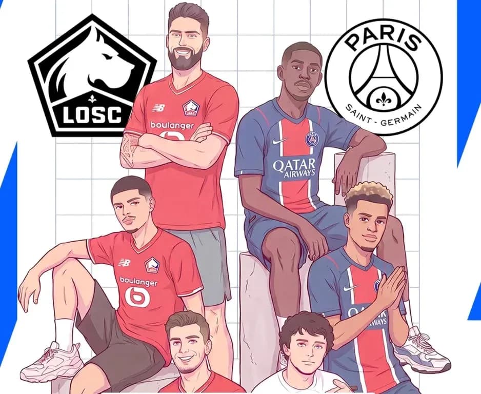 Jugadores de Lille y PSG en ilustración conjunta Jugadores de Lille y PSG en ilustración conjunta