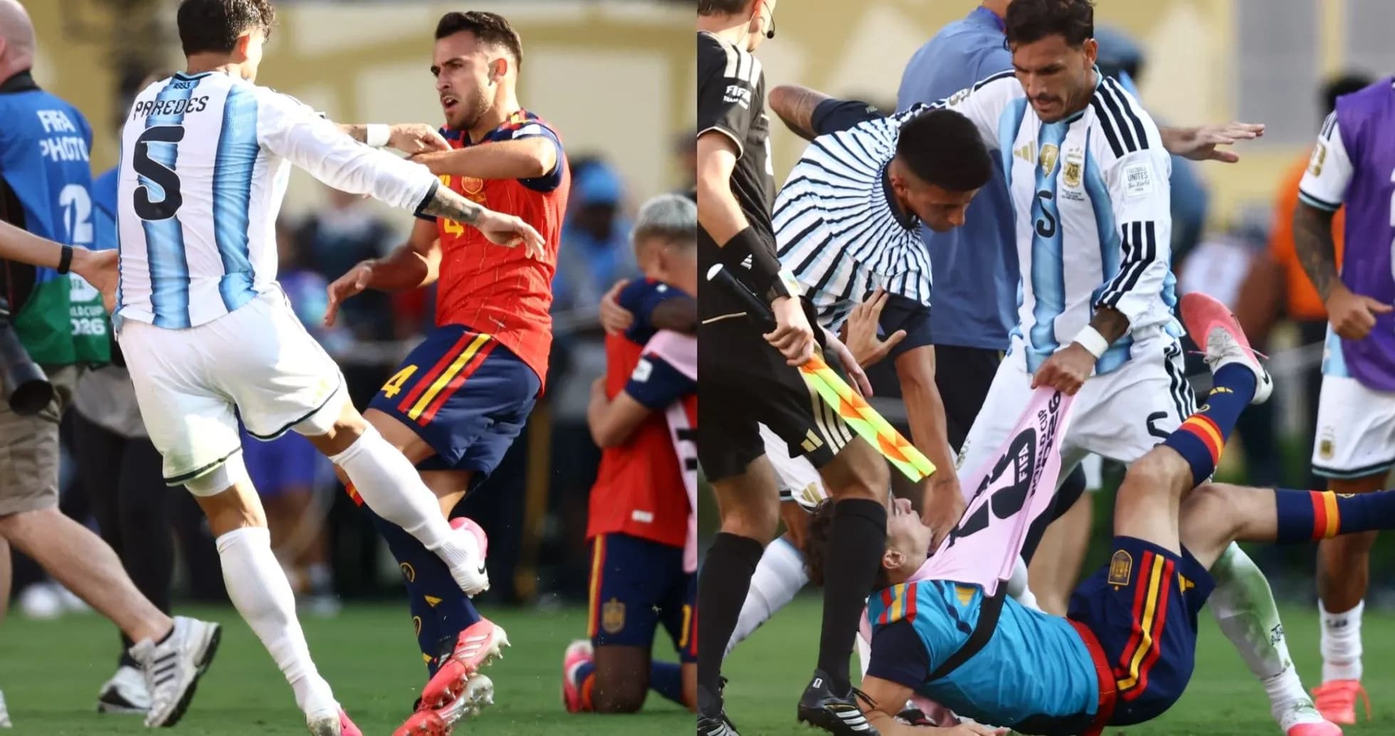 Jugadores de Argentina y España en conflicto durante partido Jugadores de Argentina y España en conflicto durante partido