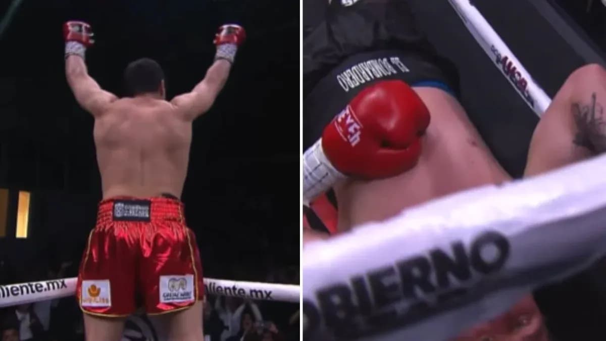 Boxeador levantando los brazos tras victoria contundente Boxeador levantando los brazos tras victoria contundente