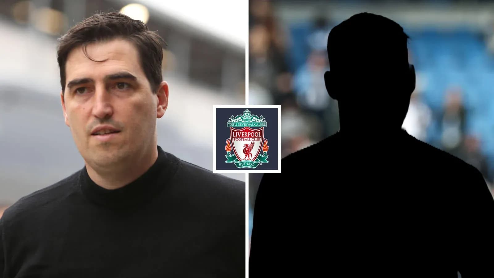 Hombre hablando con el logo de Liverpool en el centro Hombre hablando con el logo de Liverpool en el centro