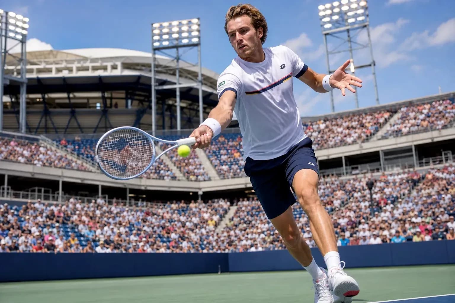 Jugador de tenis golpeando una pelota en la cancha Jugador de tenis golpeando una pelota en la cancha