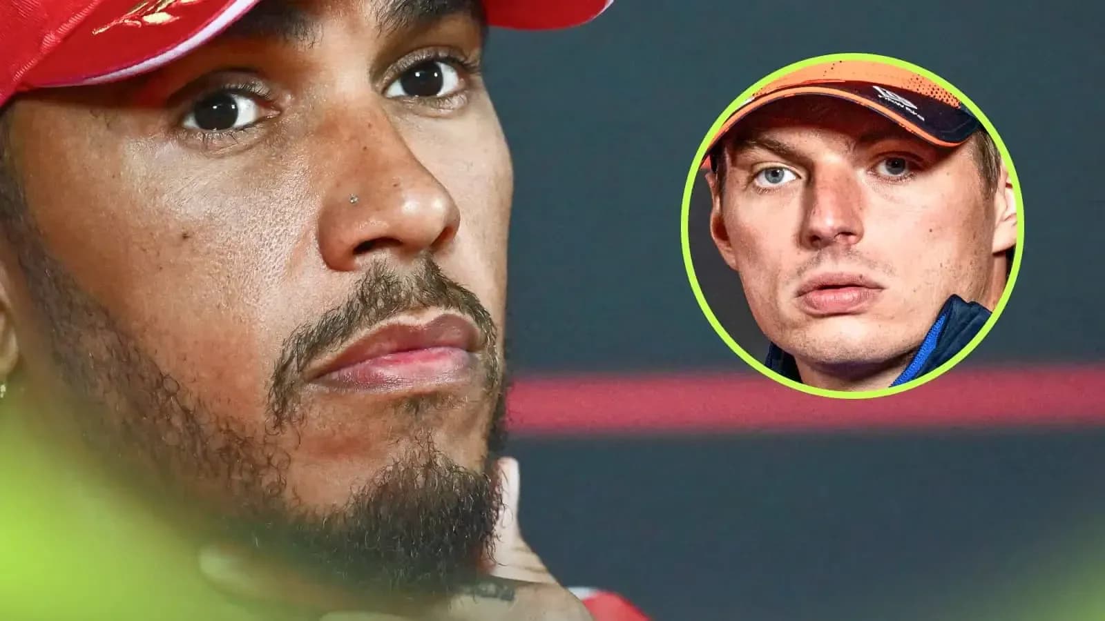 Lewis Hamilton looking serious with Max Verstappen inset Lewis Hamilton looking serious with Max Verstappen inset