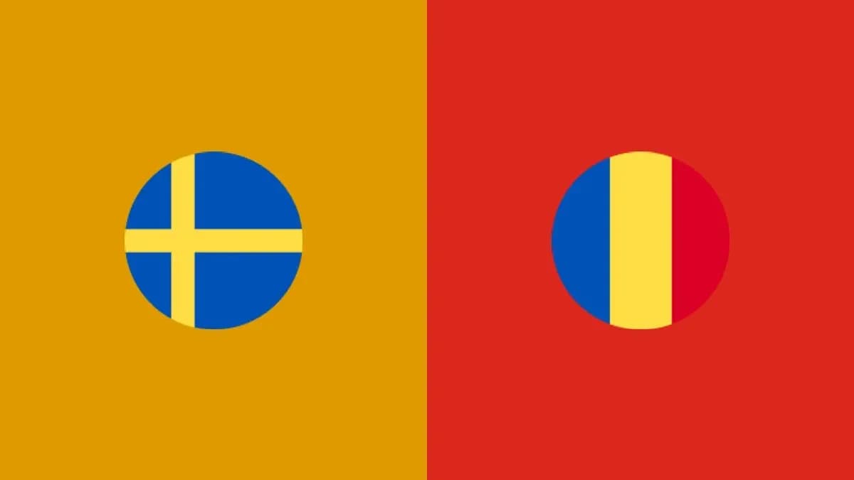 Banderas de Suecia y Rumanía en fondo colorido Banderas de Suecia y Rumanía en fondo colorido