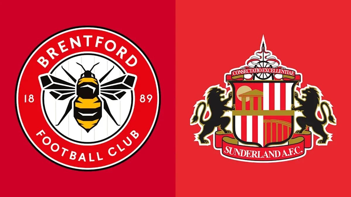 Logos de Brentford FC y Sunderland AFC en fondo rojo Logos de Brentford FC y Sunderland AFC en fondo rojo