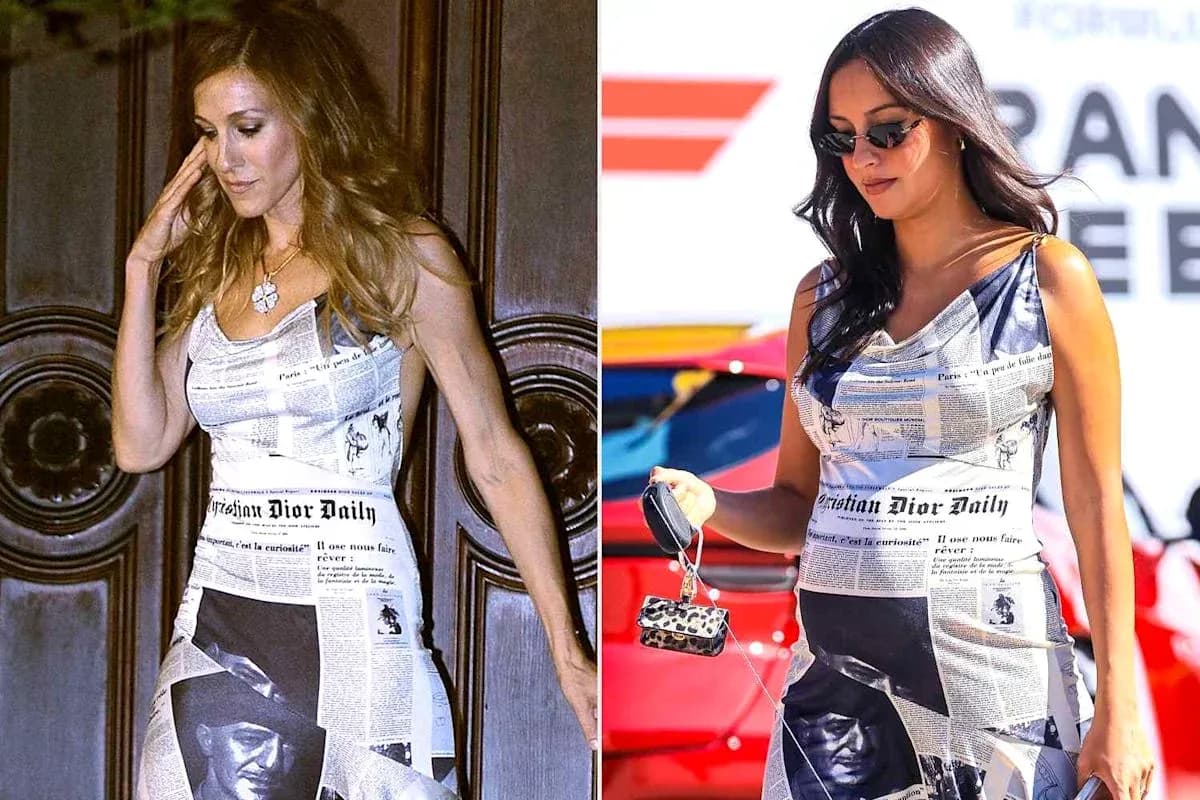 Dos mujeres con vestidos de diseño de periódico Dos mujeres con vestidos de diseño de periódico