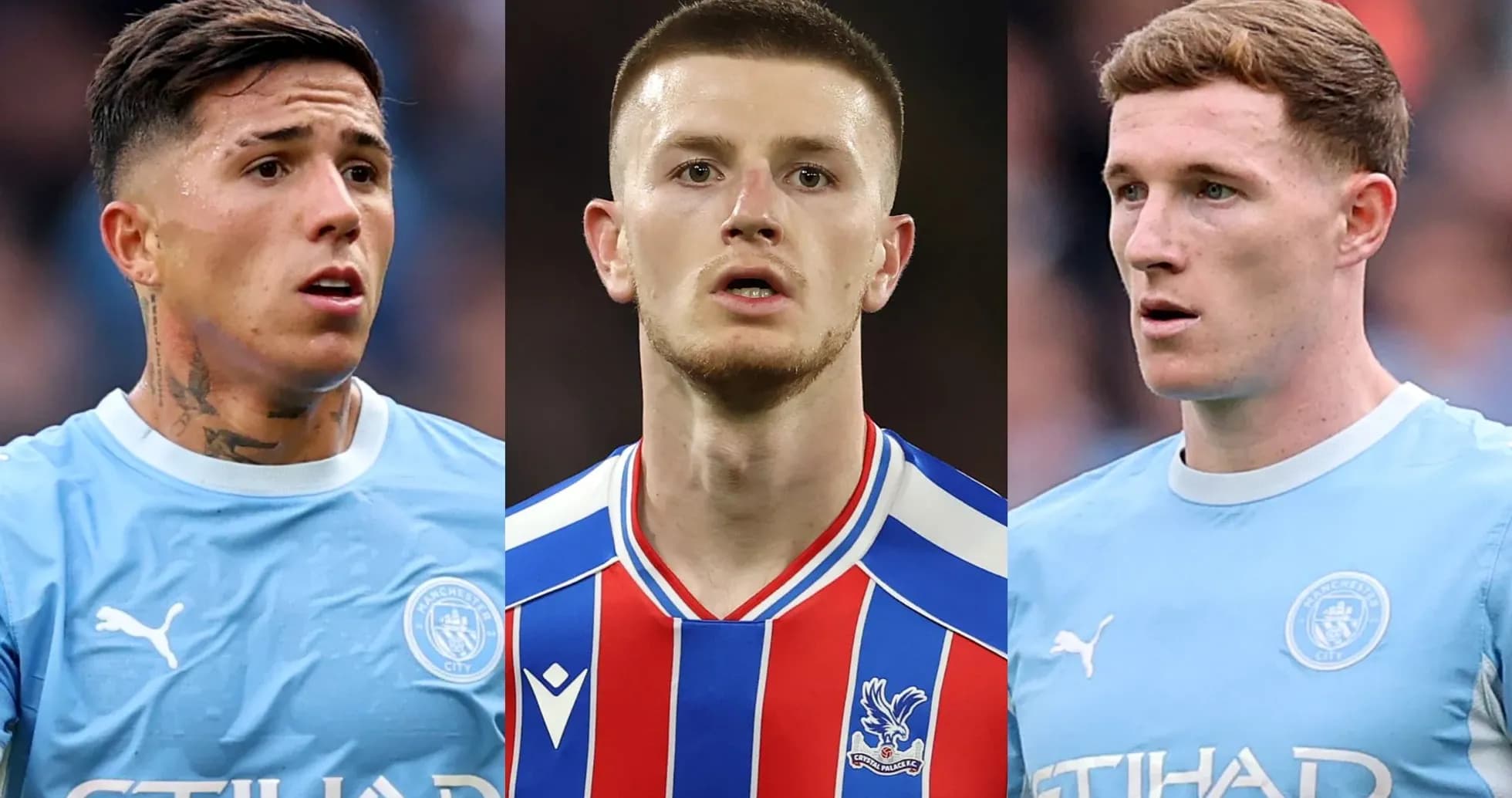 Tres jugadores de fútbol en uniforme de sus equipos Tres jugadores de fútbol en uniforme de sus equipos
